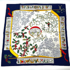 Hermes Carre 90 Neige D'antan Last Year's Snow Navy Silk 100% Scarf