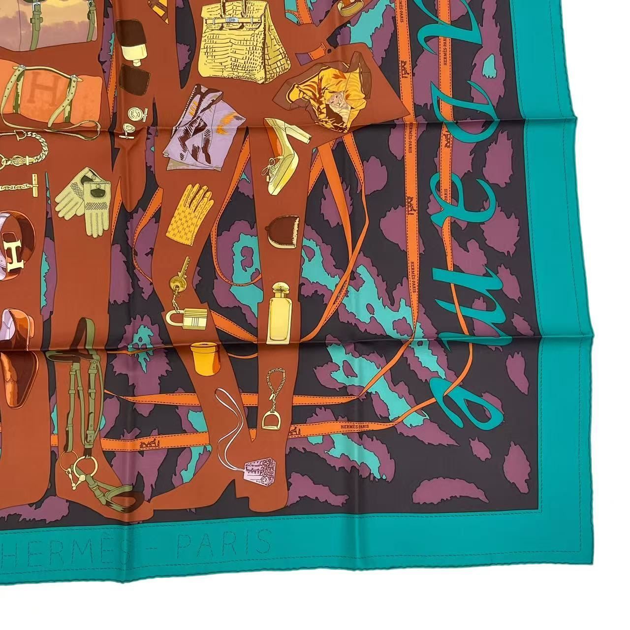 Hermes Carre 90 Monsieur Et Madame All Over Pattern Silk Scarf Blue — view 5