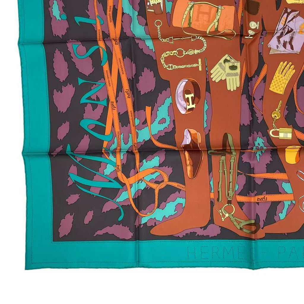 Hermes Carre 90 Monsieur Et Madame All Over Pattern Silk Scarf Blue — view 4