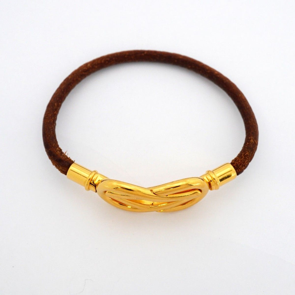 Hermes Bracelet Head Gold Plated Leather Brown — view 3