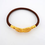 Hermes Bracelet Head Gold Plated Leather Brown — view 3
