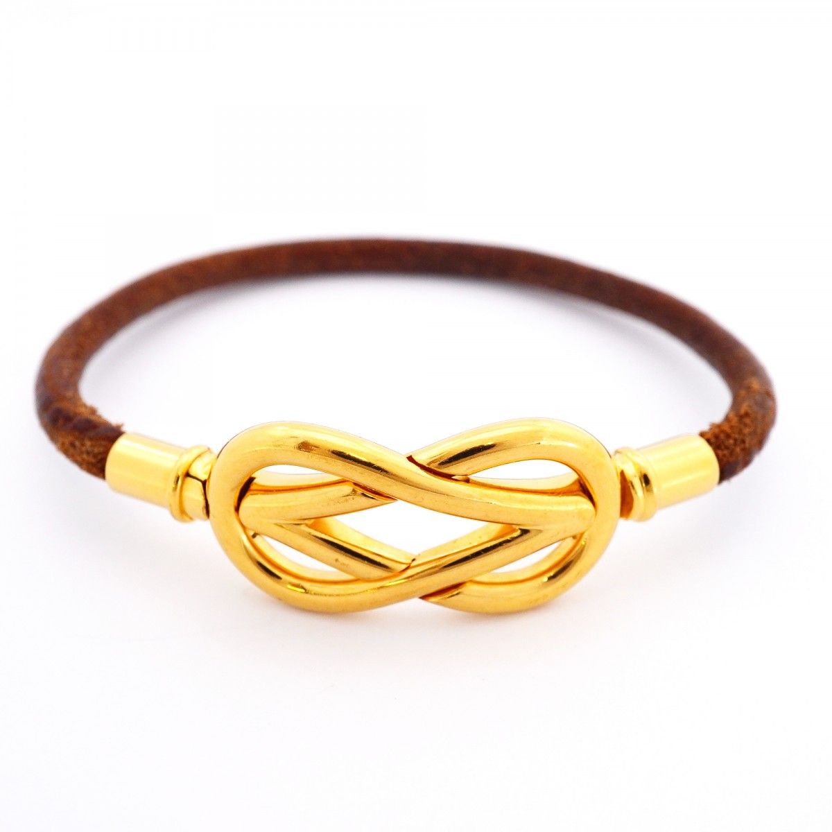 Hermes Bracelet Head Gold Plated Leather Brown — view 4