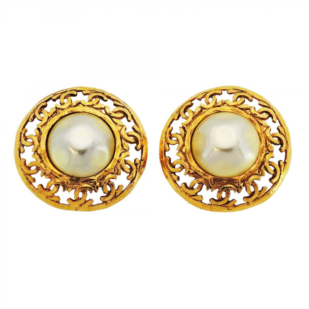 Chanel Earrings Vintage CC Logo Round