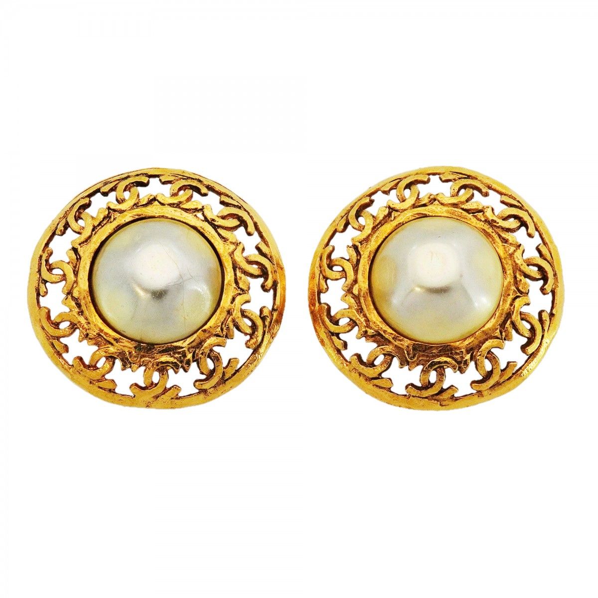 Chanel Earrings Vintage CC Logo Round