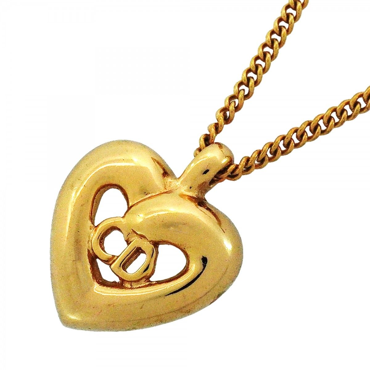Dior Necklace CD Logo Heart Motif Gold Plated