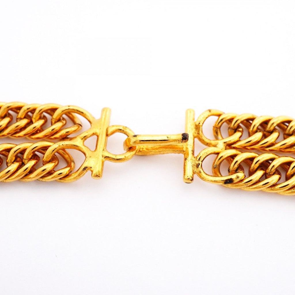 Chanel Necklace Vintage CC Logo Double Chain Lion Motif Gold Plated — view 4