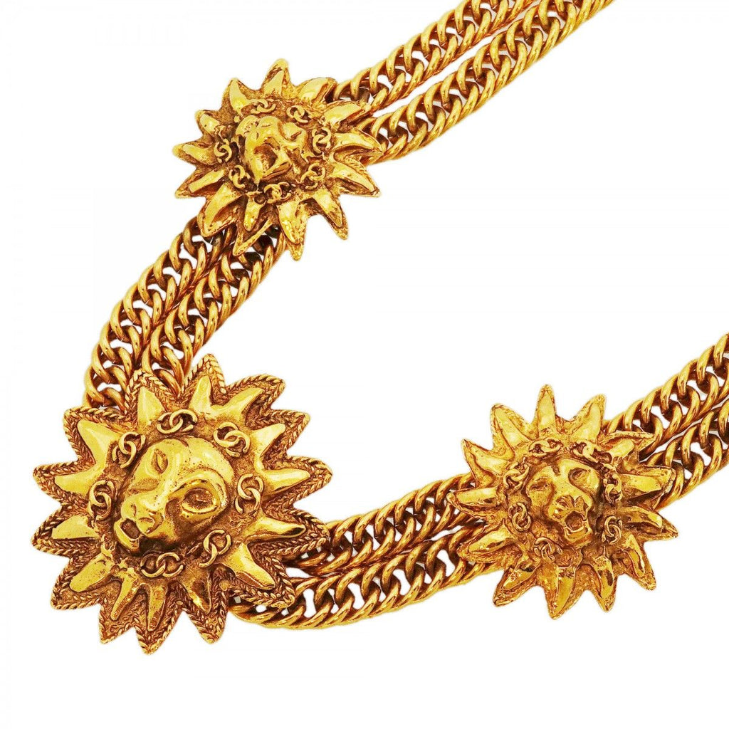 Chanel Necklace Vintage CC Logo Double Chain Lion Motif Gold Plated