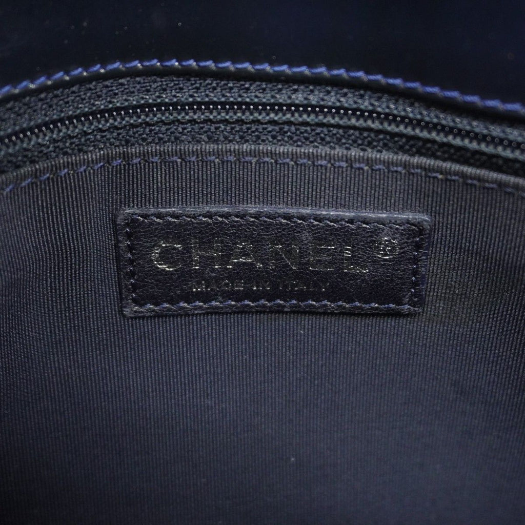 Chanel Chain Tote Quilted Patent Leather Navy Silver — view 5