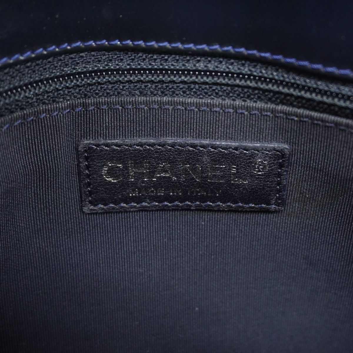 Chanel Chain Tote Quilted Patent Leather Navy Silver — view 5