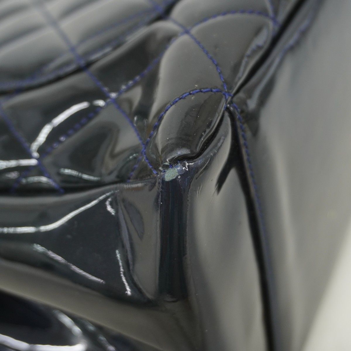 Chanel Chain Tote Quilted Patent Leather Navy Silver — view 6