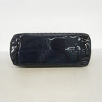 Chanel Chain Tote Quilted Patent Leather Navy Silver — view 3