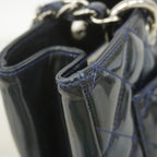 Chanel Chain Tote Quilted Patent Leather Navy Silver — view 7