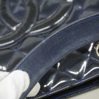 Chanel Chain Tote Quilted Patent Leather Navy Silver — view 8