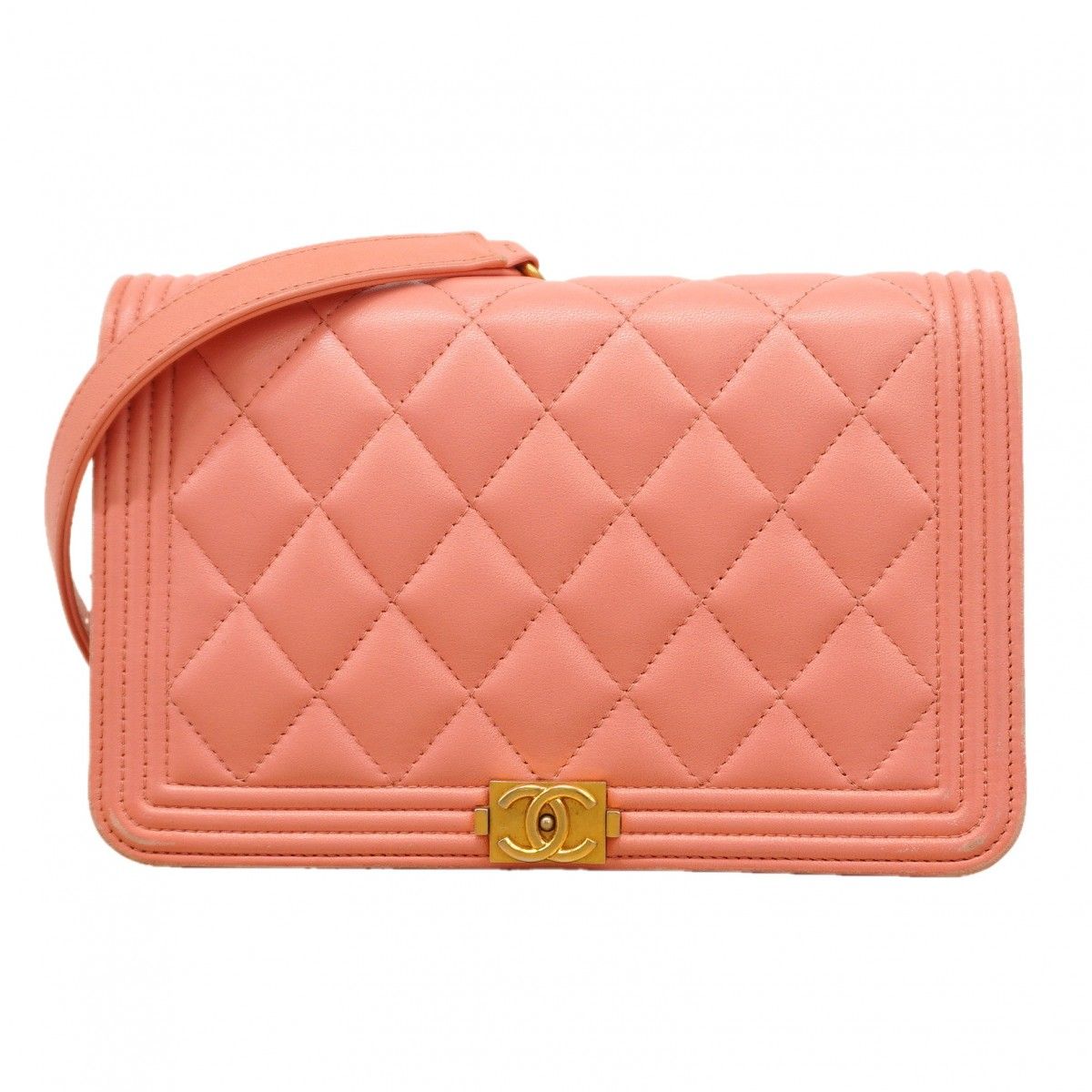 Chanel Shoulder Wallet Boy Lambskin Pink Gold