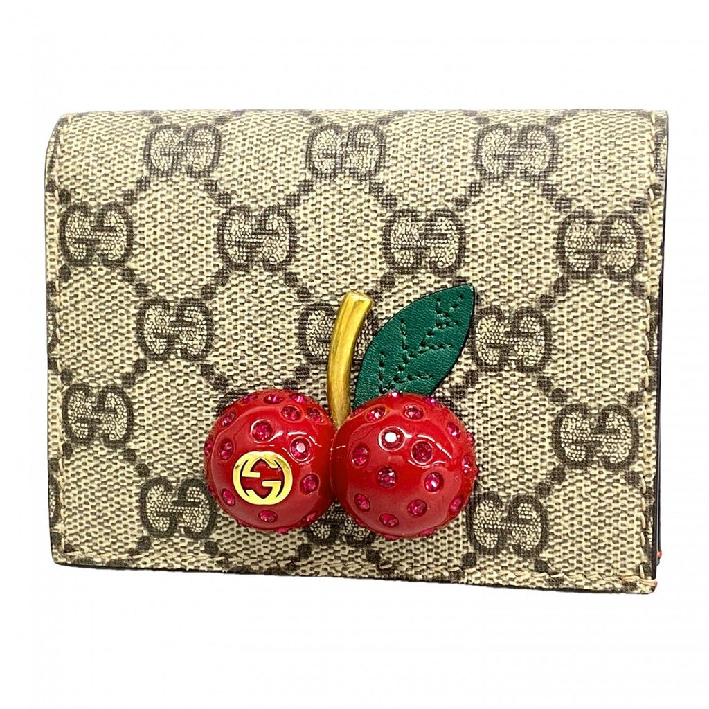 Gucci Wallet GG Supreme Brown Red Gold