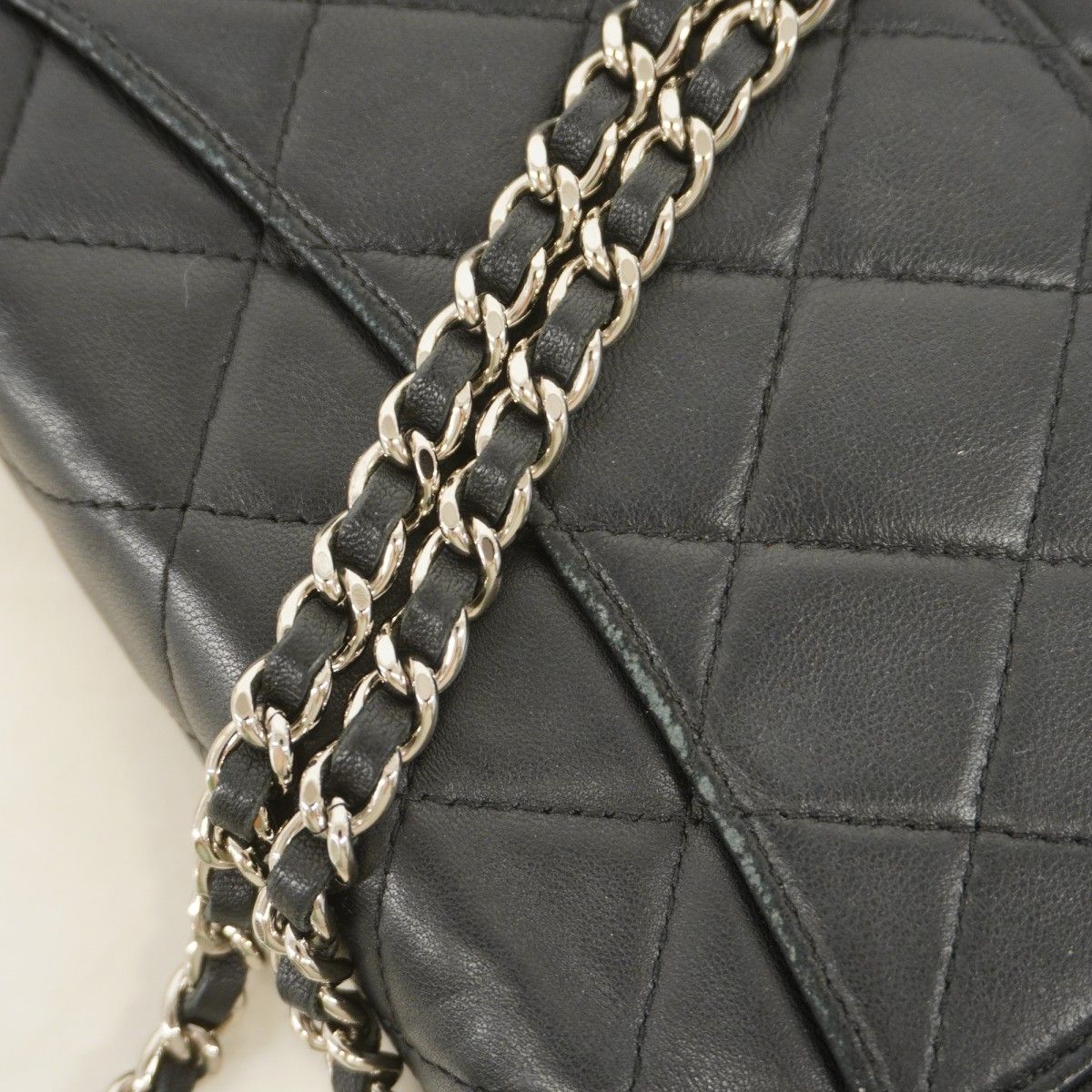 Chanel Shoulder Wallet Quilted Lambskin Black Silver — view 8