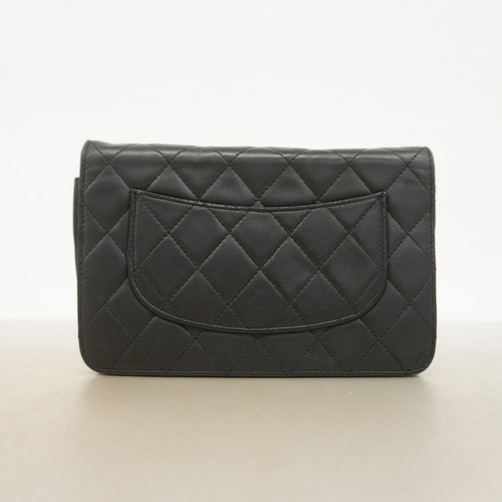 Chanel Shoulder Wallet Quilted Lambskin Black Silver — view 9