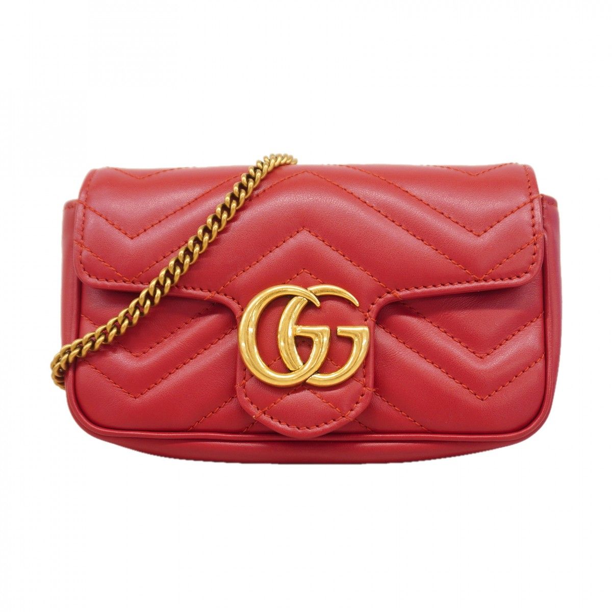 Gucci Shoulder Bag GG Marmont Leather Red Gold