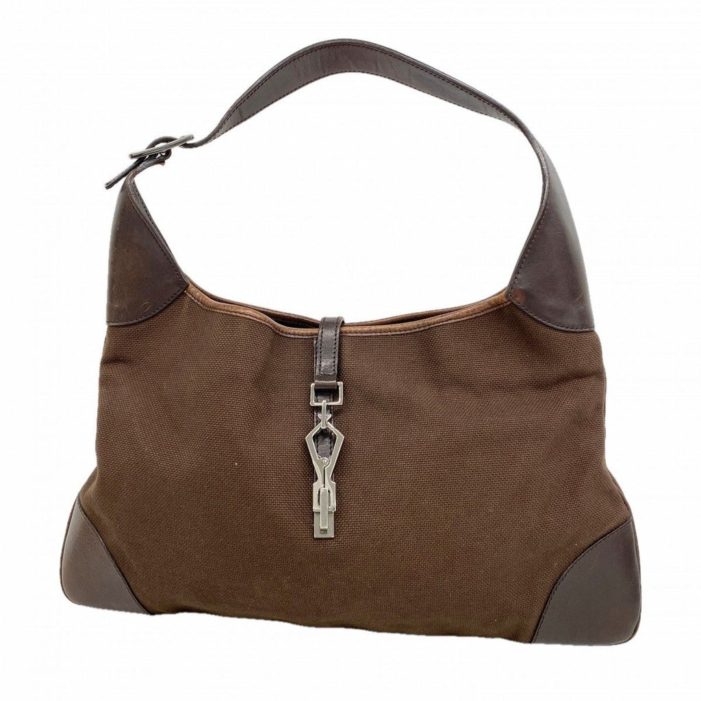 Gucci Shoulder Bag Jackie Canvas Brown Silver