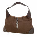 Gucci Shoulder Bag Jackie Canvas Brown Silver