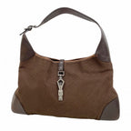 Gucci Shoulder Bag Jackie Canvas Brown Silver