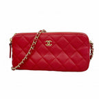 Chanel Shoulder Bag Quilted Lambskin Red Champagne Gold
