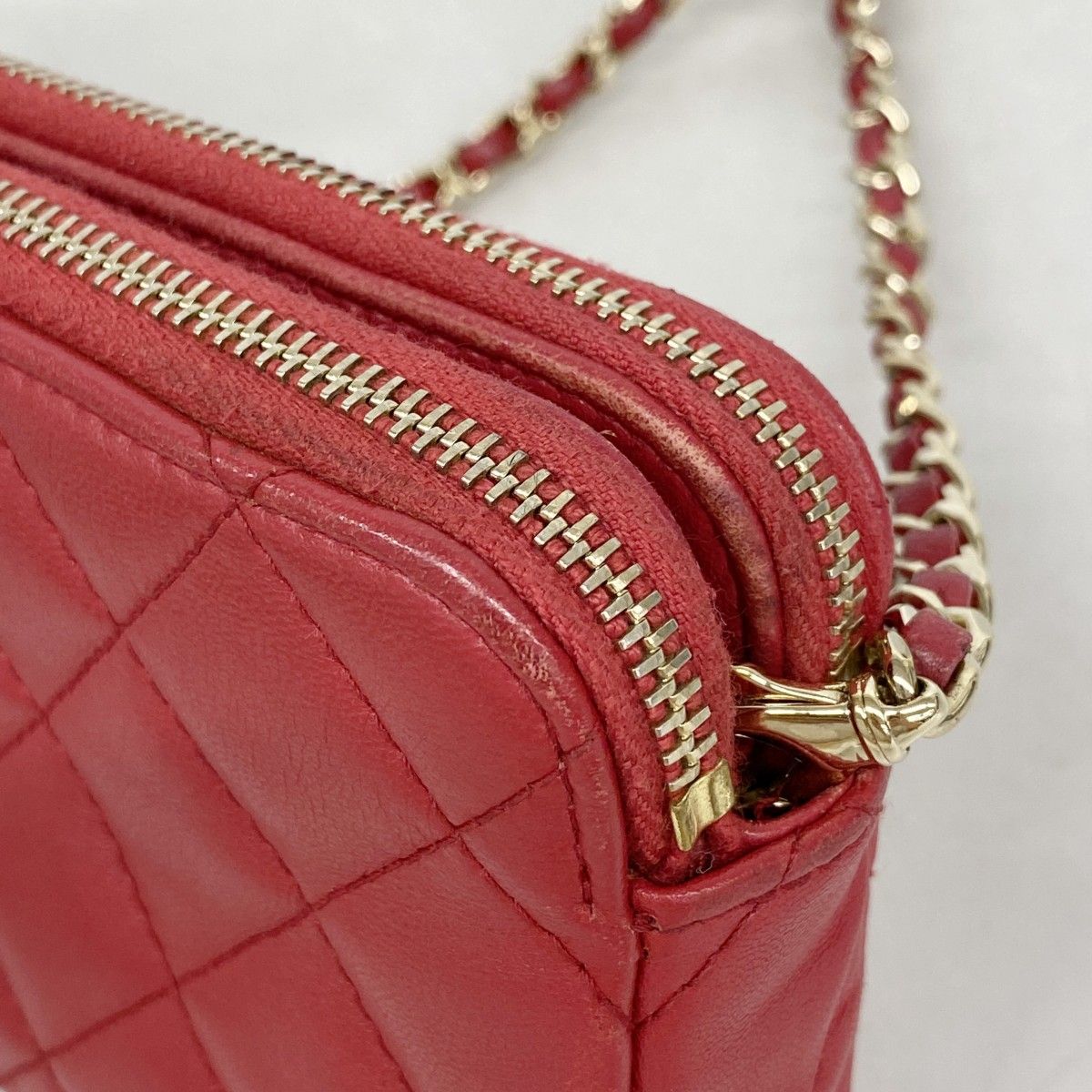 Chanel Shoulder Bag Quilted Lambskin Red Champagne Gold — view 6