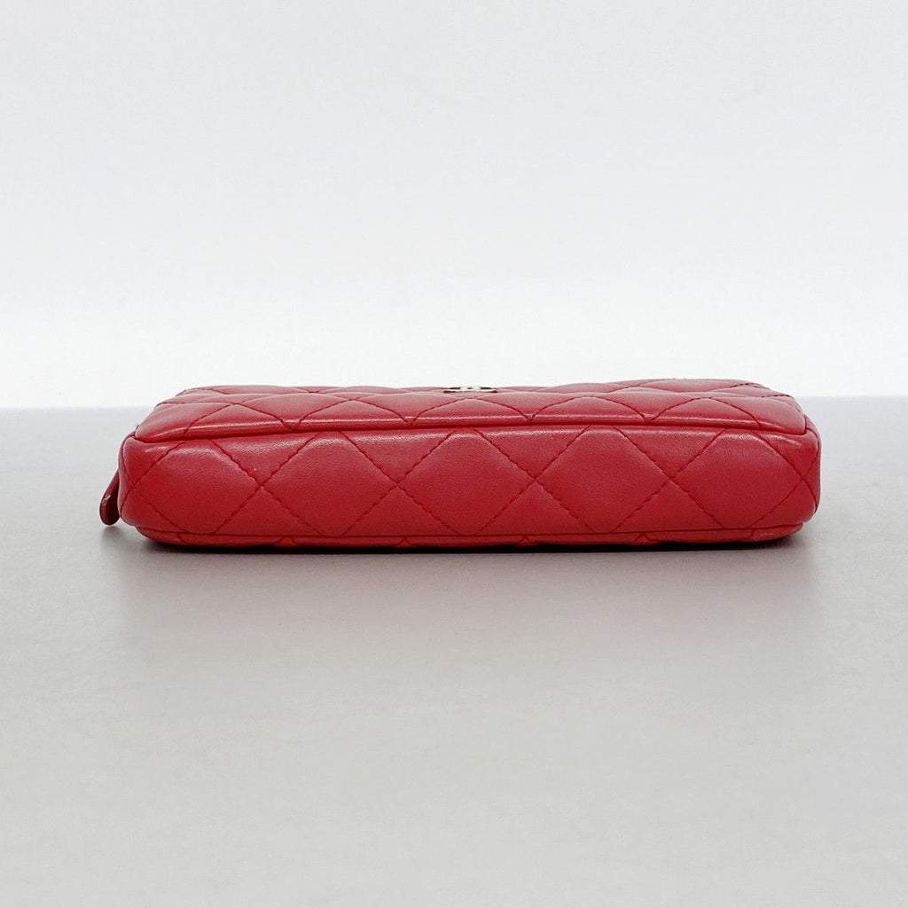 Chanel Shoulder Bag Quilted Lambskin Red Champagne Gold — view 3