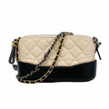 Chanel Shoulder Bag Gabrielle Lambskin Beige Black Gold Silver