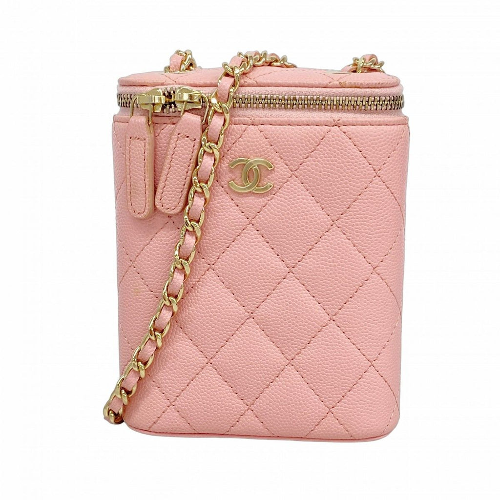 Chanel Shoulder Bag Quilted Caviar Leather Pink Champagne Gold