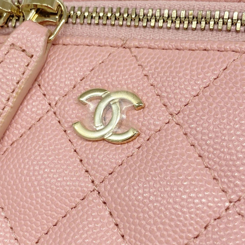 Chanel Shoulder Bag Quilted Caviar Leather Pink Champagne Gold — view 8