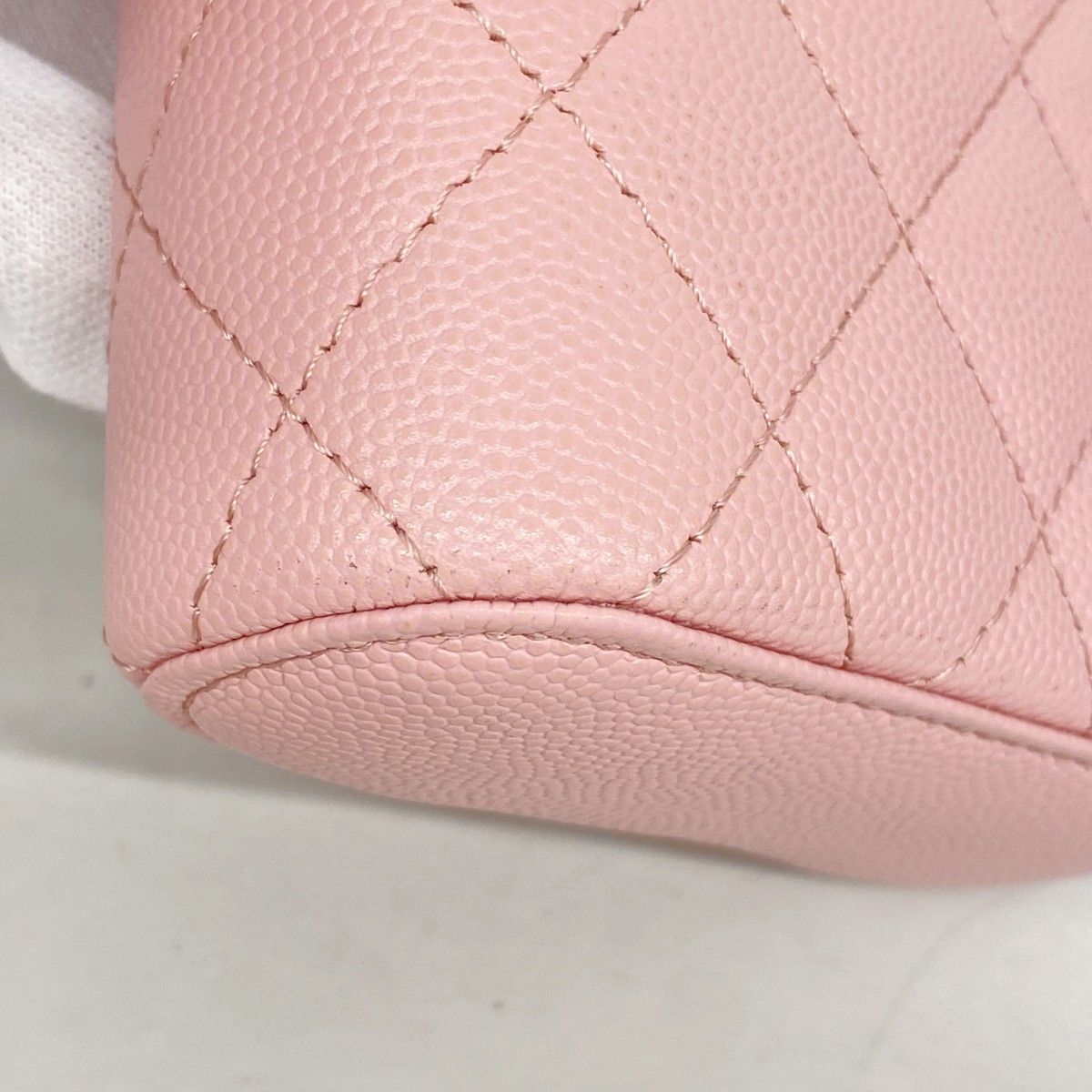 Chanel Shoulder Bag Quilted Caviar Leather Pink Champagne Gold — view 6