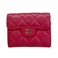 Chanel Card Case Quilted Lambskin Red Silver