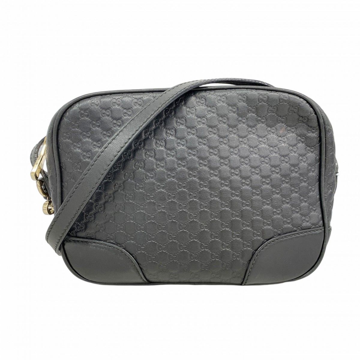Gucci Shoulder Bag Micro Guccissima Leather Black Champagne Gold