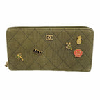 Chanel Wallet Quilted Canvas Khaki Gold