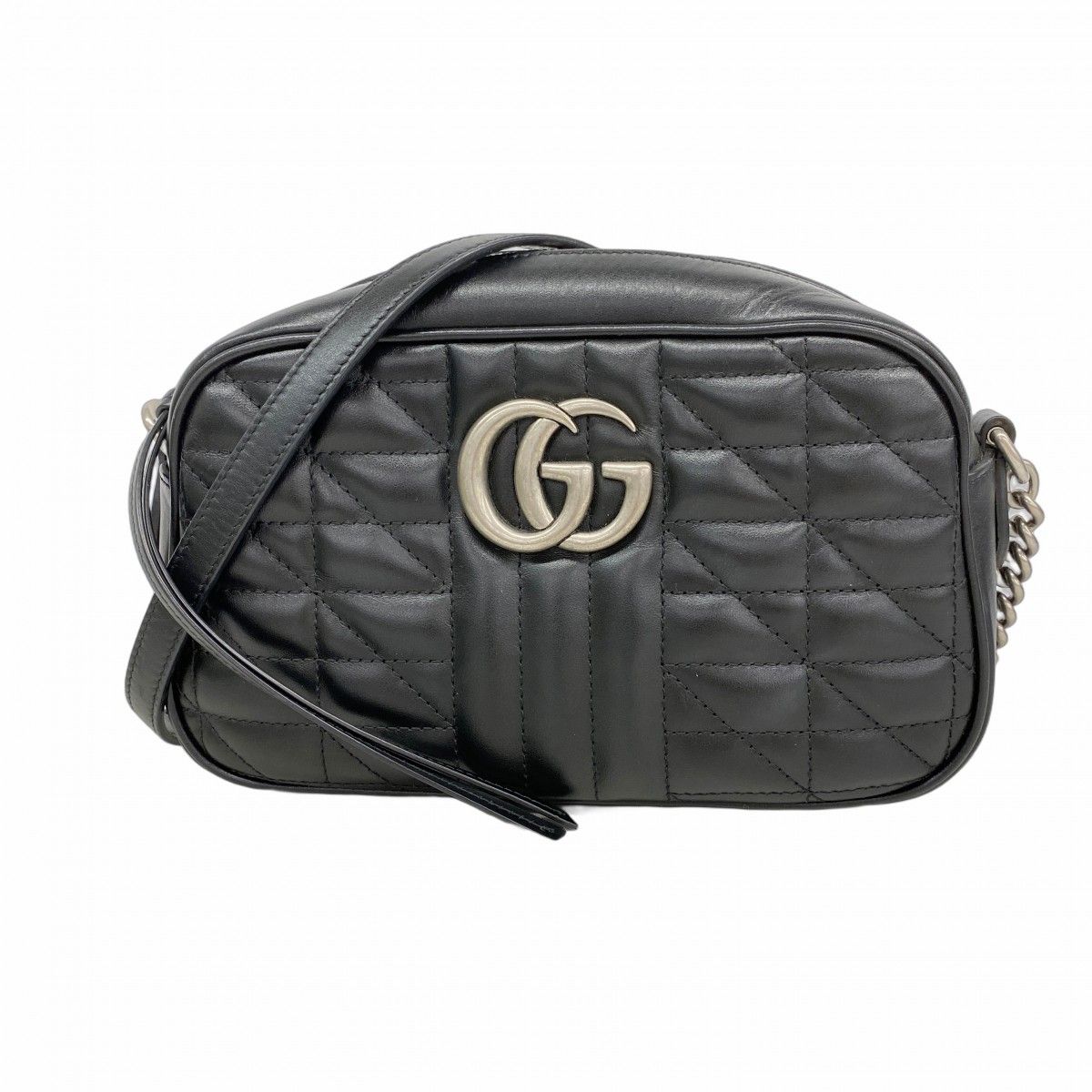 Gucci Shoulder Bag GG Marmont Leather Black Silver