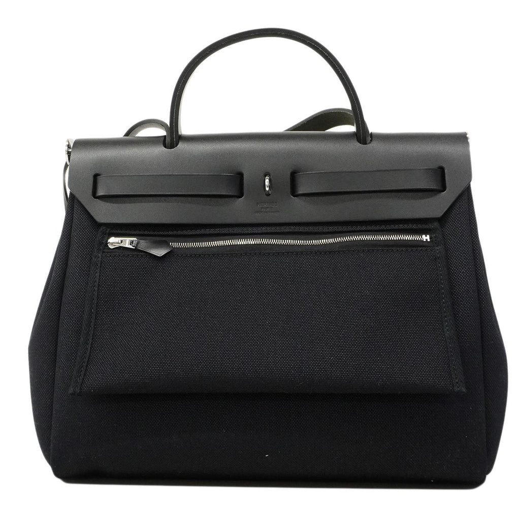 Hermes Handbag Herbag Zip PM Toile Officier Black Silver 2-Way — view 8