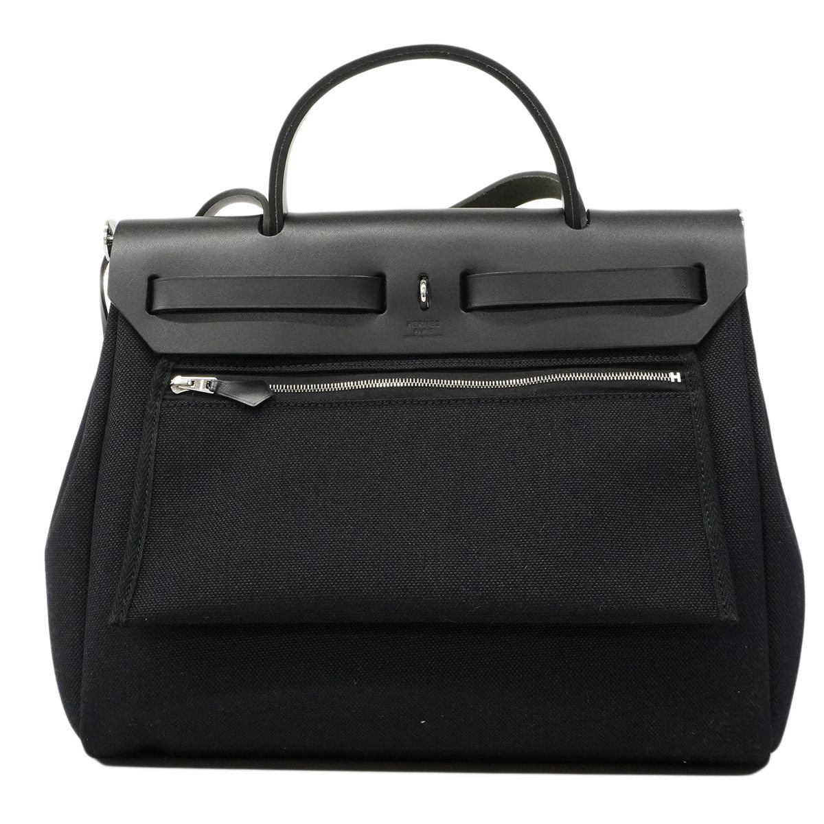 Hermes Handbag Herbag Zip PM Toile Officier Black Silver 2-Way — view 8