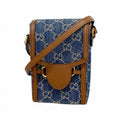 Gucci Shoulder Bag Horsebit Denim Blue Brown Gold