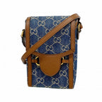 Gucci Shoulder Bag Horsebit Denim Blue Brown Gold