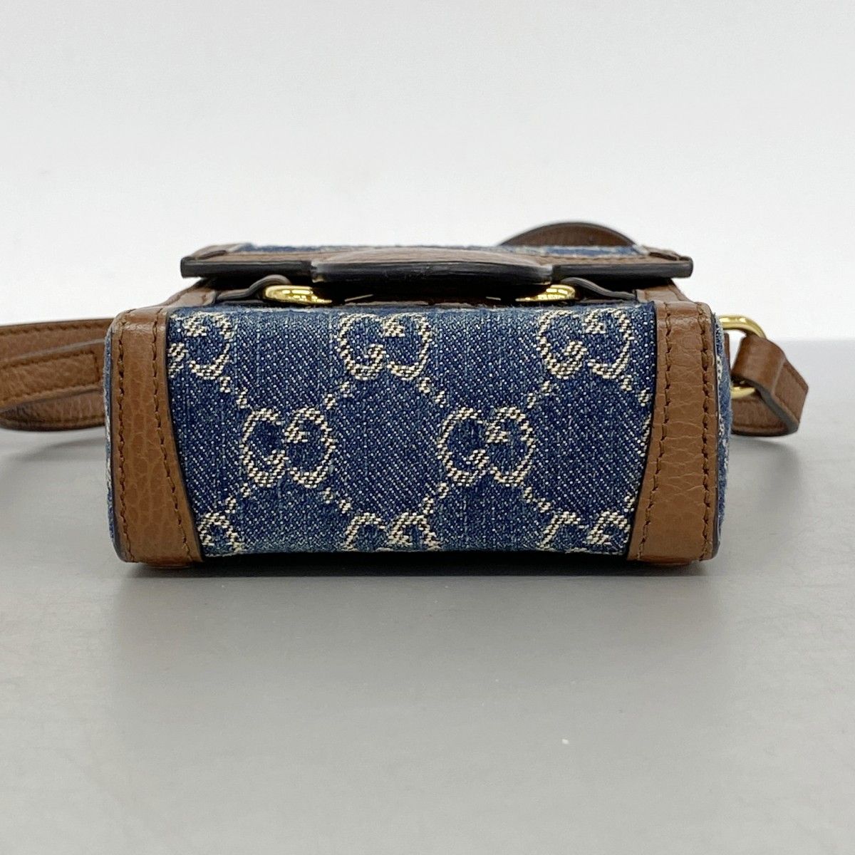 Gucci Shoulder Bag Horsebit Denim Blue Brown Gold — view 3