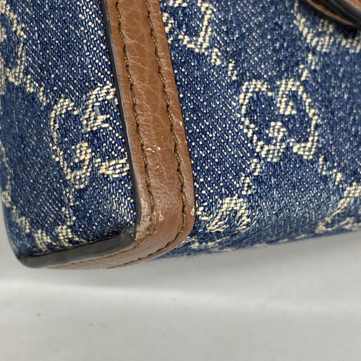 Gucci Shoulder Bag Horsebit Denim Blue Brown Gold — view 7