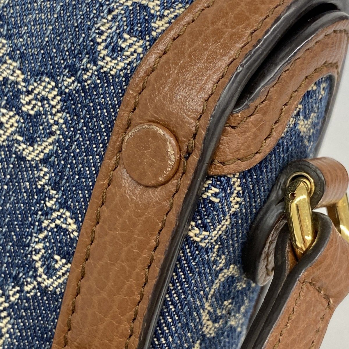 Gucci Shoulder Bag Horsebit Denim Blue Brown Gold — view 8