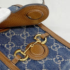 Gucci Shoulder Bag Horsebit Denim Blue Brown Gold — view 6