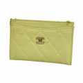 Chanel Card Case Quilted Lambskin Light Green Silver