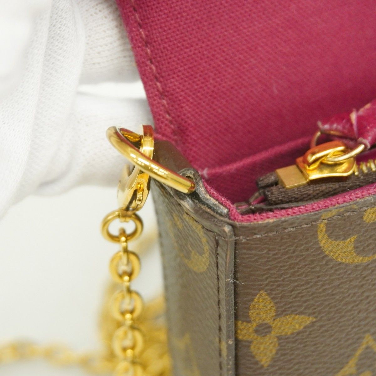 Louis Vuitton Shoulder Wallet Monogram Pochette Felicity Brown Fuchsia — view 6