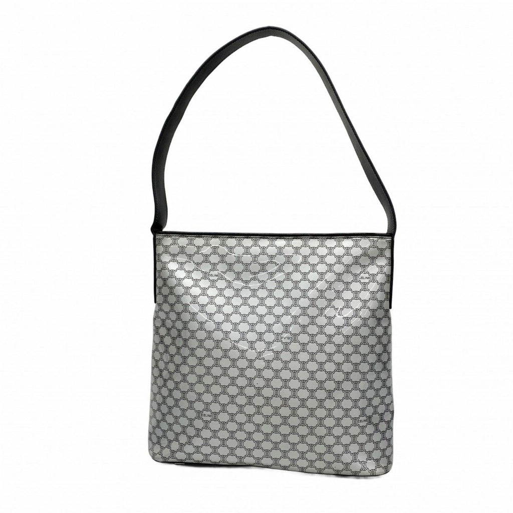 Celine Shoulder Bag Macadam Enamel Silver Black