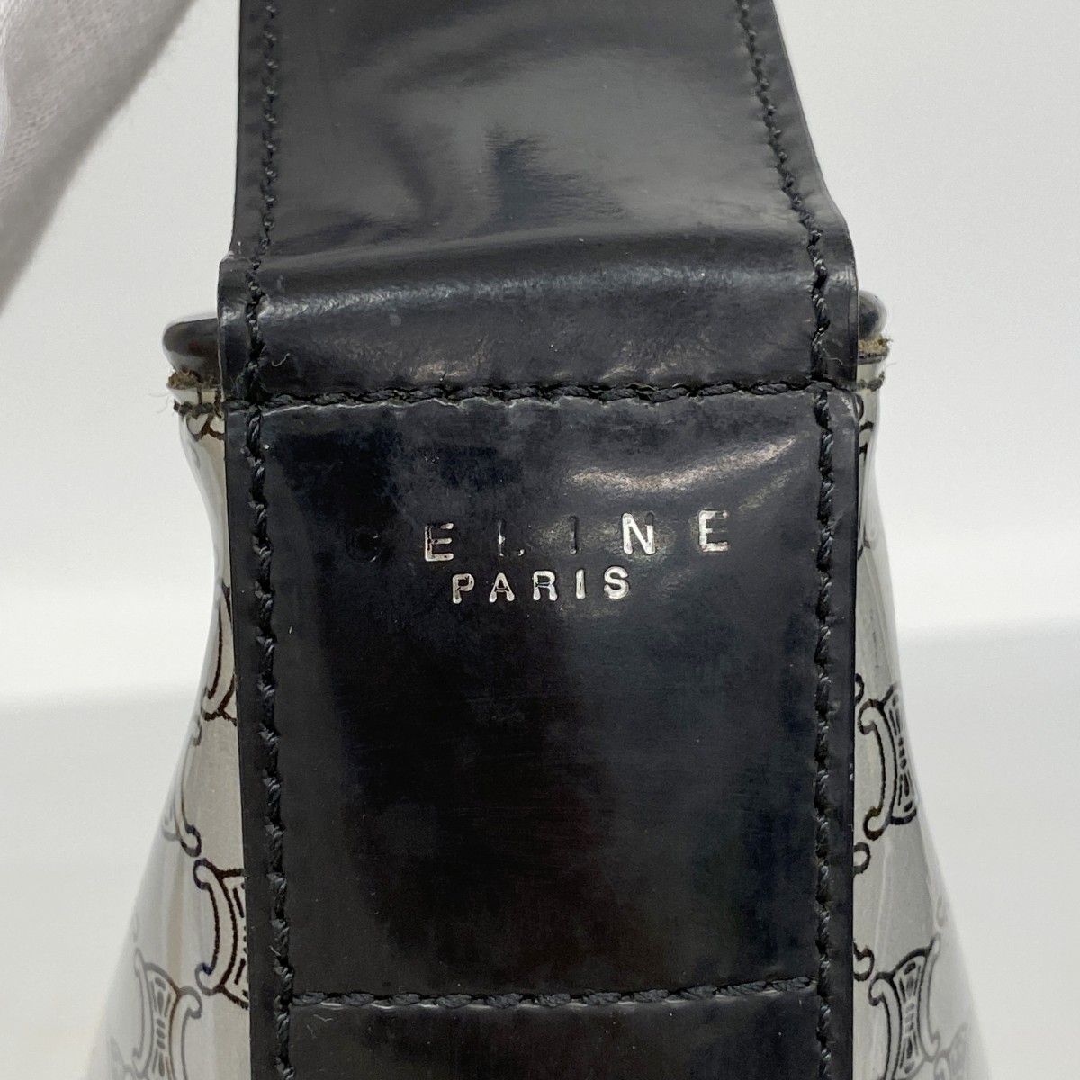 Celine Shoulder Bag Macadam Enamel Silver Black — view 6