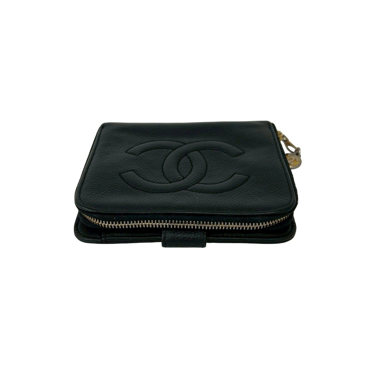 Chanel CC Logo Vintage Caviar Leather Bifold Wallet Black — view 3