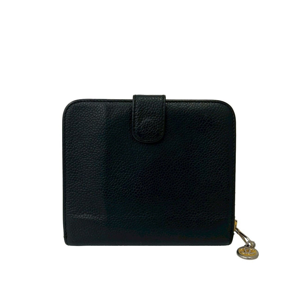 Chanel CC Logo Vintage Caviar Leather Bifold Wallet Black — view 2